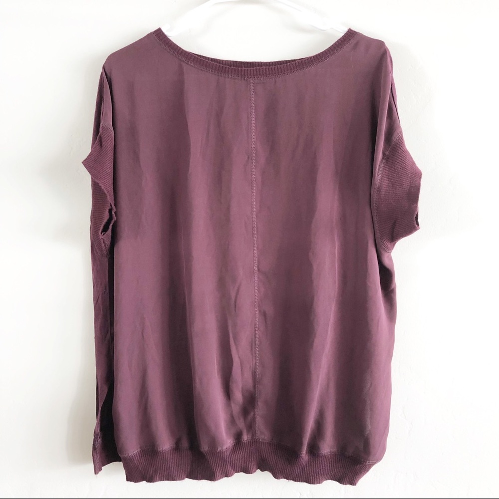 Halogen | Sheer Front Knit Short Sleeve Blouse Top - Picture 1 of 6
